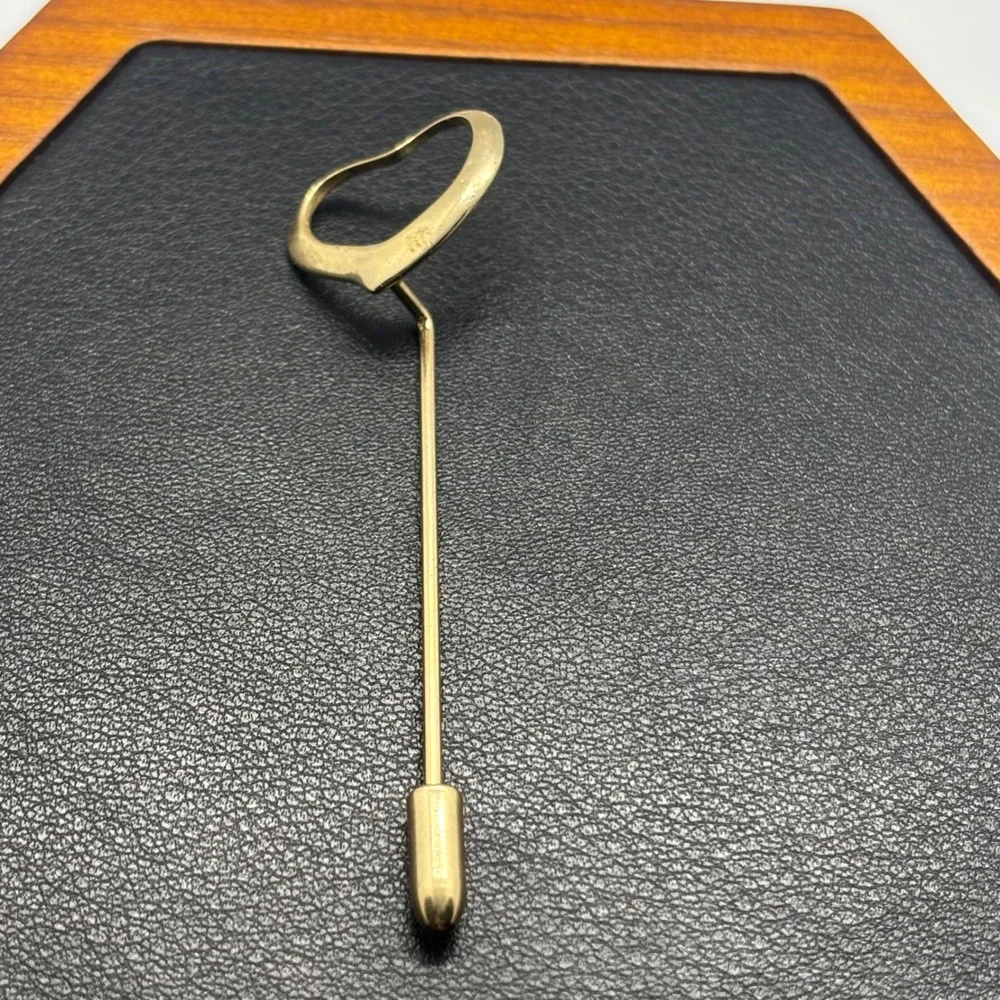 Gold Tone Open Heart Stick Pin Minimalist Lapel Scarf Tie Pin Accessory